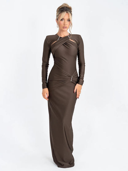Mozision Sexy Hollow Out Ruched Bodycon Maxi Dress