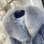 Luxury Women's Fox Fur Collar Goose Down Denim Jacket