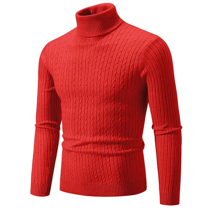 Men's Solid High Neck Knitted Sweater