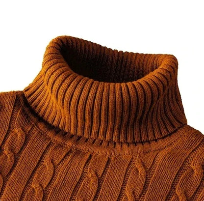 Men's Solid High Neck Knitted Sweater