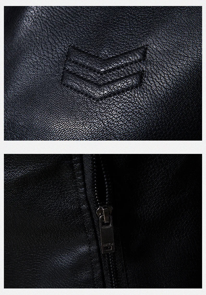 Winter Motorcycle Leather Jacket with Fur Collar