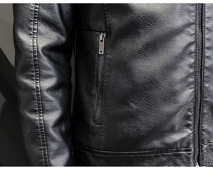 Winter Motorcycle Leather Jacket with Fur Collar