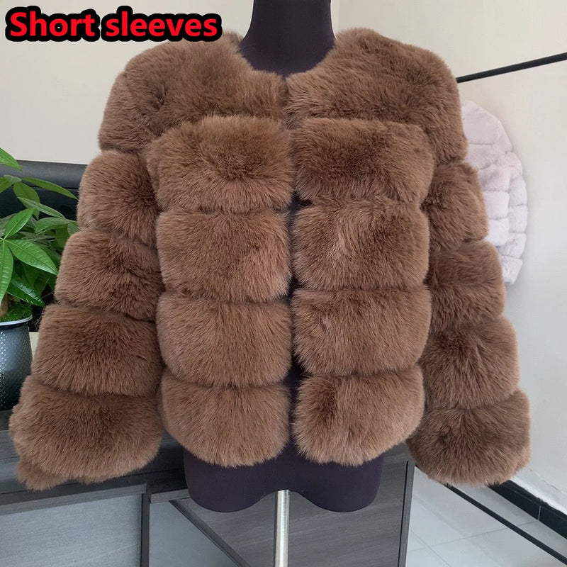 Women's High-Quality Faux Fox Fur Coat