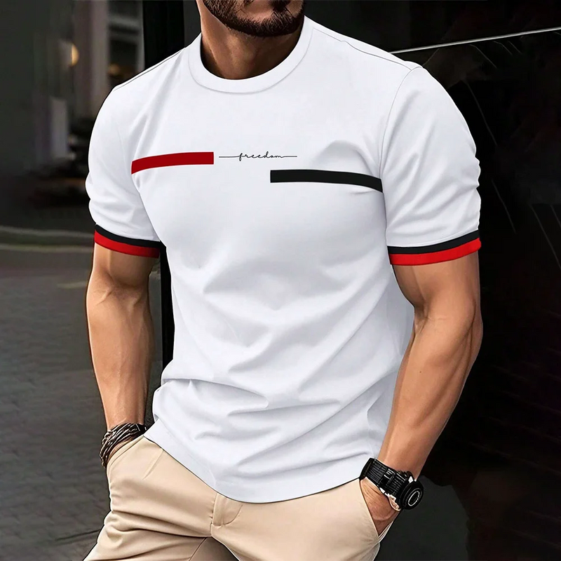 3D Stripe Letter Print Men's Hip Hop T-Shirt