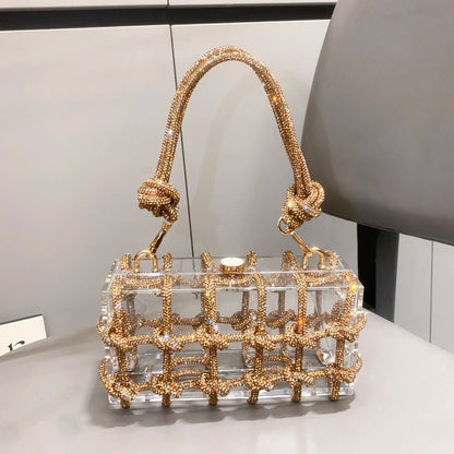 Silver Crystal Rhinestone Evening Bag for Women – Luxury Handmade Clutch