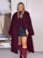 Elegant Burgundy Wool Blend Long Coat for Women