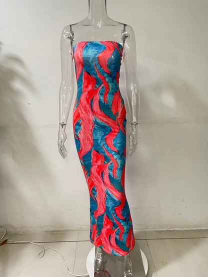 Sexy Slim Fit Printed Bandage Long Dress