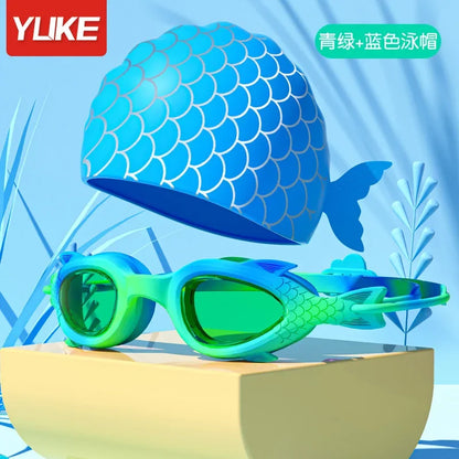 Kids Silicone Swimming Goggles with Cap for Boys and Girls Water Sports