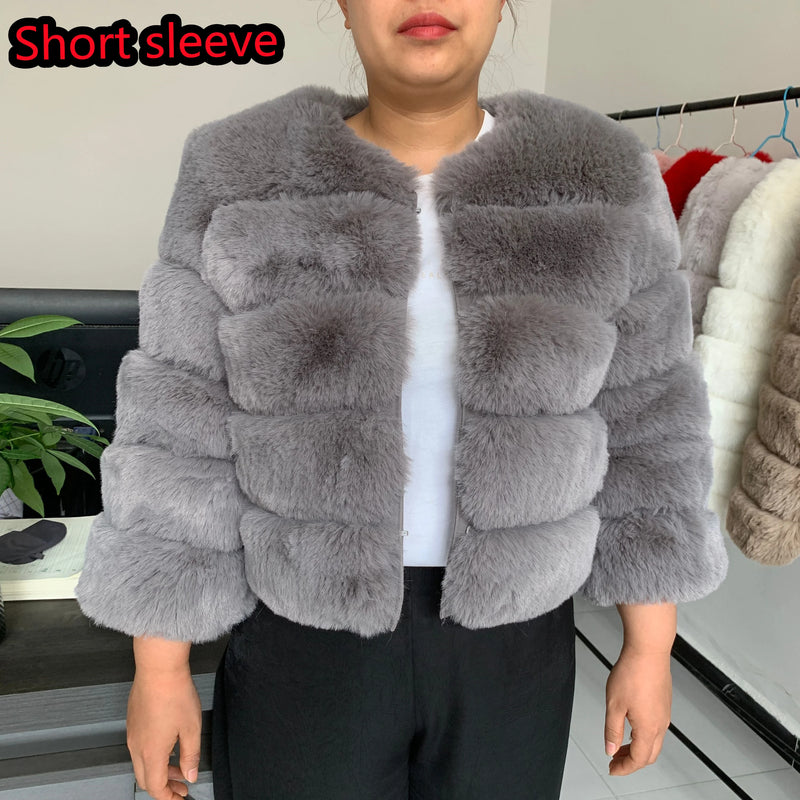 Women's High-Quality Faux Fox Fur Coat