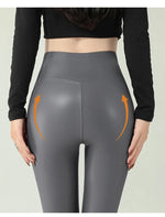 High-Waist PU Leather Fleece Leggings Warm & Stylish