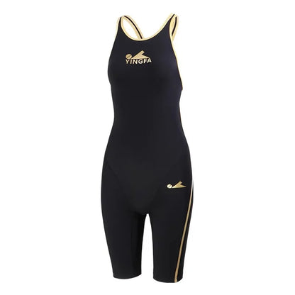 White Fastskin Spandex Competitive Swimsuit for Women Knee-Length Training