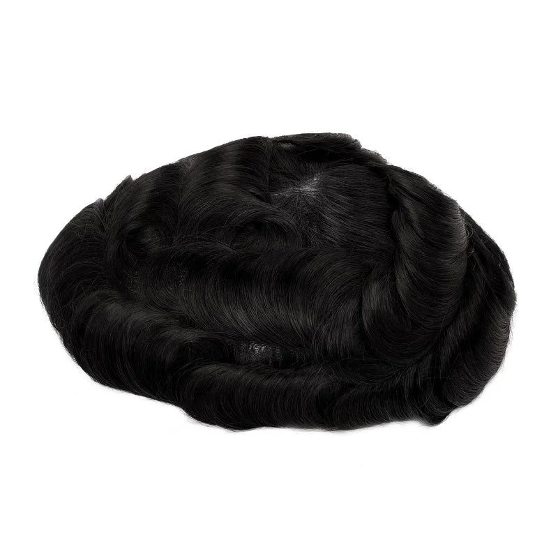 Topunique Full Swiss Lace Men’s Toupee – 90% Light to Medium Light Density