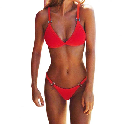 Women's Solid Color Side Tie Bikini Set Bandage Style Swimwear