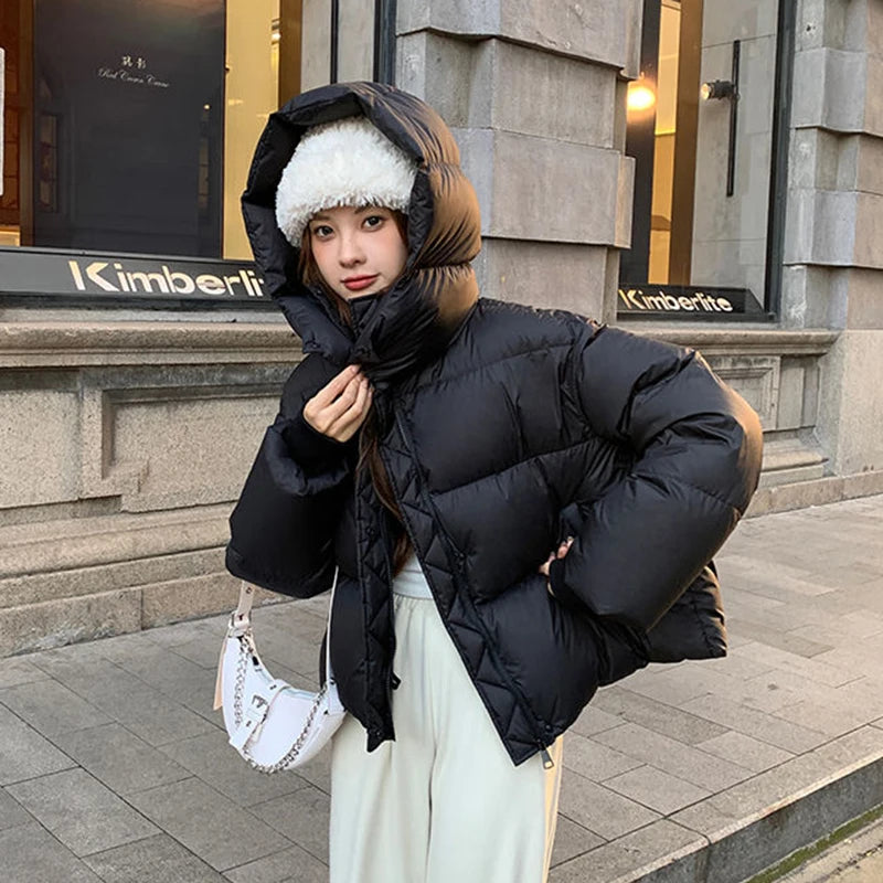 Women’s Hooded Puff-Feel Winter Jacket, Korean Fashion