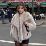 Women's Luxury Gradient Faux Fox Fur Coat with Big Collar