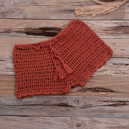 Women’s Crochet Knit Swim Shorts Hollow Out Beachwear with Drawstring