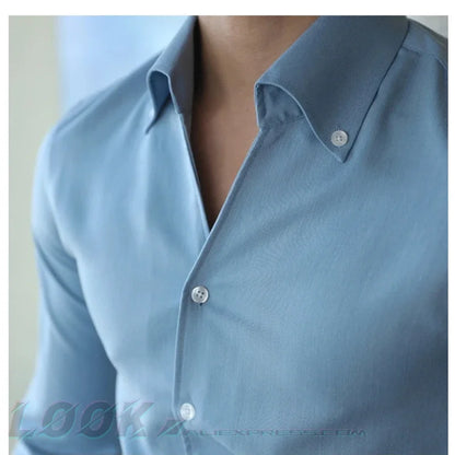 Men's Slim-Fit Italian Collar Shirt - Wrinkle-Free & Stylish