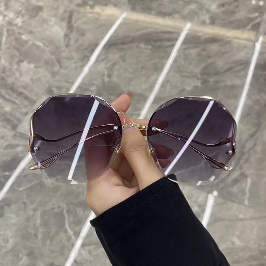 Trendy Polygon Frameless Sunglasses for Women with Metal Curved Legs