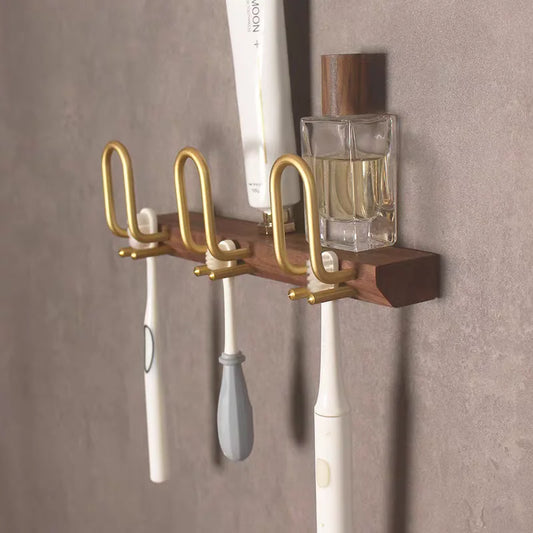 Wall Mounted Wood Toothbrush Holder Organizer with Toothpaste Storage Rack