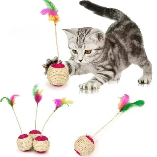 Interactive Sisal Scratching Ball with Feather for Cats