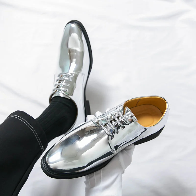 Men's Golden Glitter Leather Wedding & Business Shoes