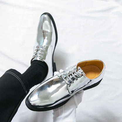 Men's Golden Glitter Leather Wedding & Business Shoes