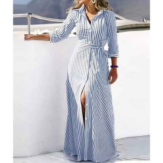 Lace-Up Turn Down Collar Maxi Dress