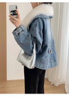 Luxury Women's Fox Fur Collar Goose Down Denim Jacket