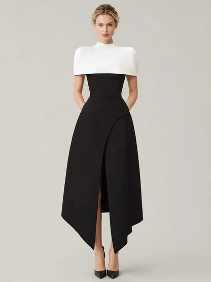 Women's Elegant Sleeveless Pleated Evening Maxi Dress – Colorblock
