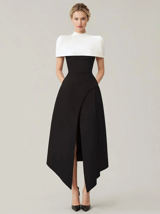 Women's Elegant Sleeveless Pleated Evening Maxi Dress – Colorblock