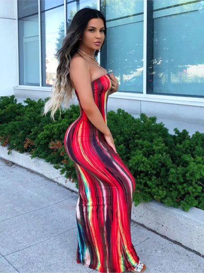 Sexy Slim Fit Printed Bandage Long Dress