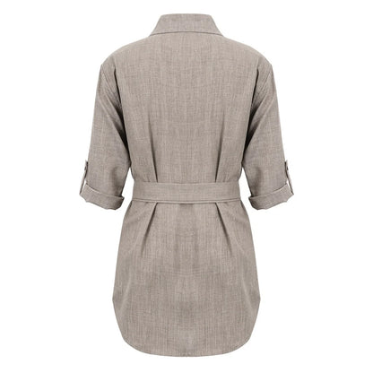 Elegant Women's Mini Shirt Dress with Deep V-neck & 3/4 Sleeves