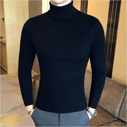 Men's Solid High Neck Knitted Sweater