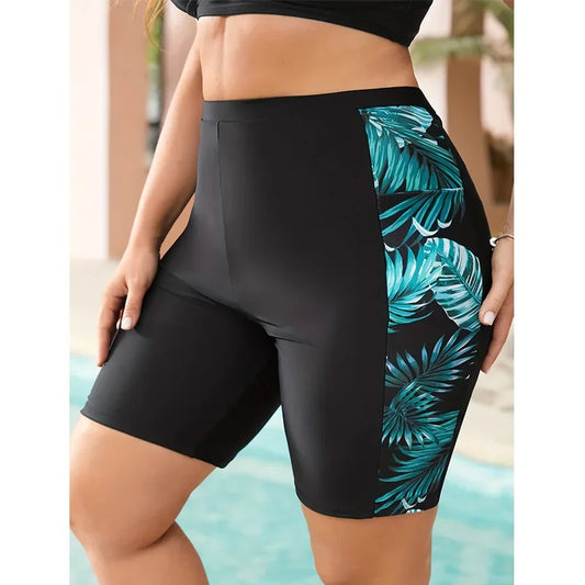 Plus Size High Waist Swim Trunks for Women Five-Quarter Length
