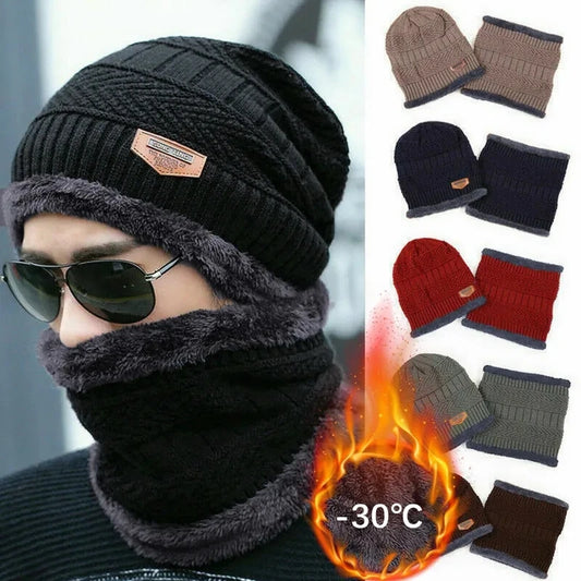 Winter Knit Hat & Scarf Set for Men
