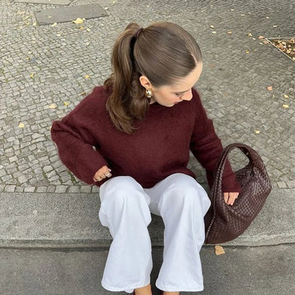 Retro Knit Pullover for Women – Casual Loose Sweater