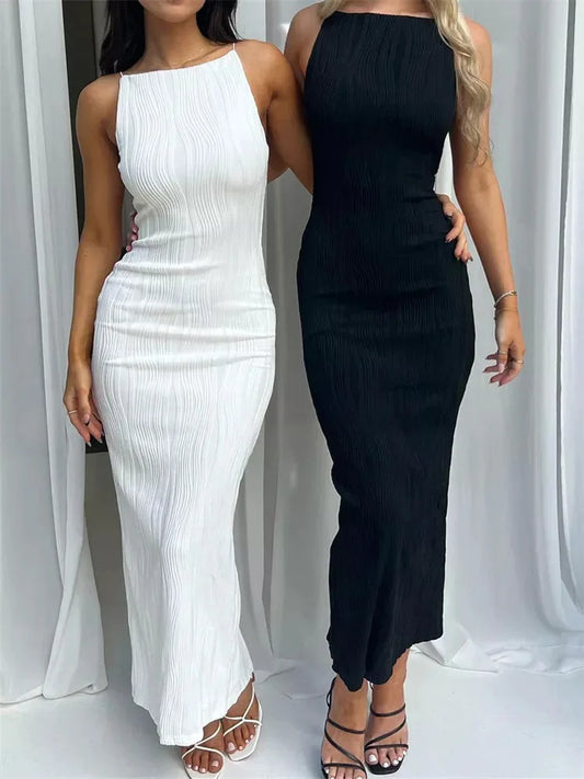 Sexy Sleeveless Ruched Long Summer Party Dress for Women