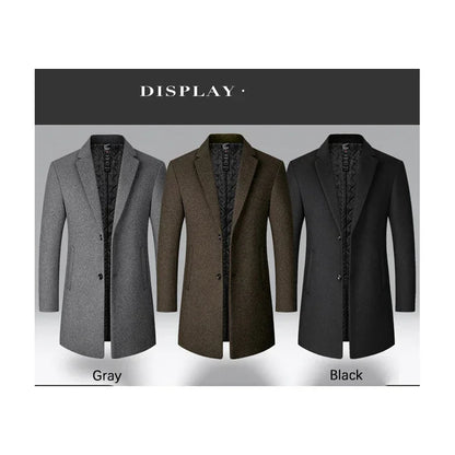 BROWON Men's Solid Color Woolen Trench Coat