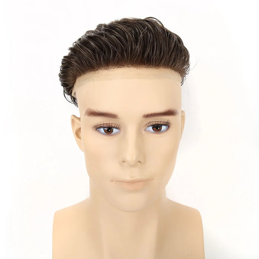 Topunique Full Swiss Lace Men’s Toupee – 90% Light to Medium Light Density