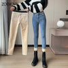 High-Waist Velvet Skinny Jeans - Warm & Stylish