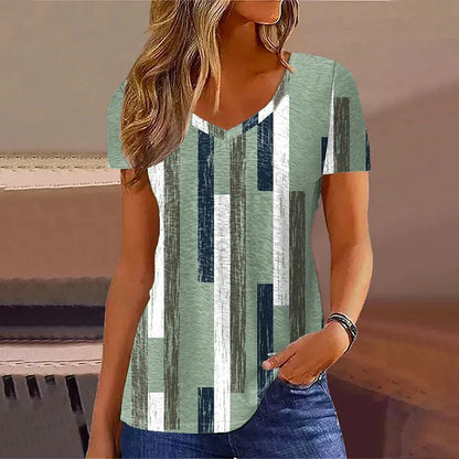 Women's Striped Gradient V-Neck Oversized T-Shirt
