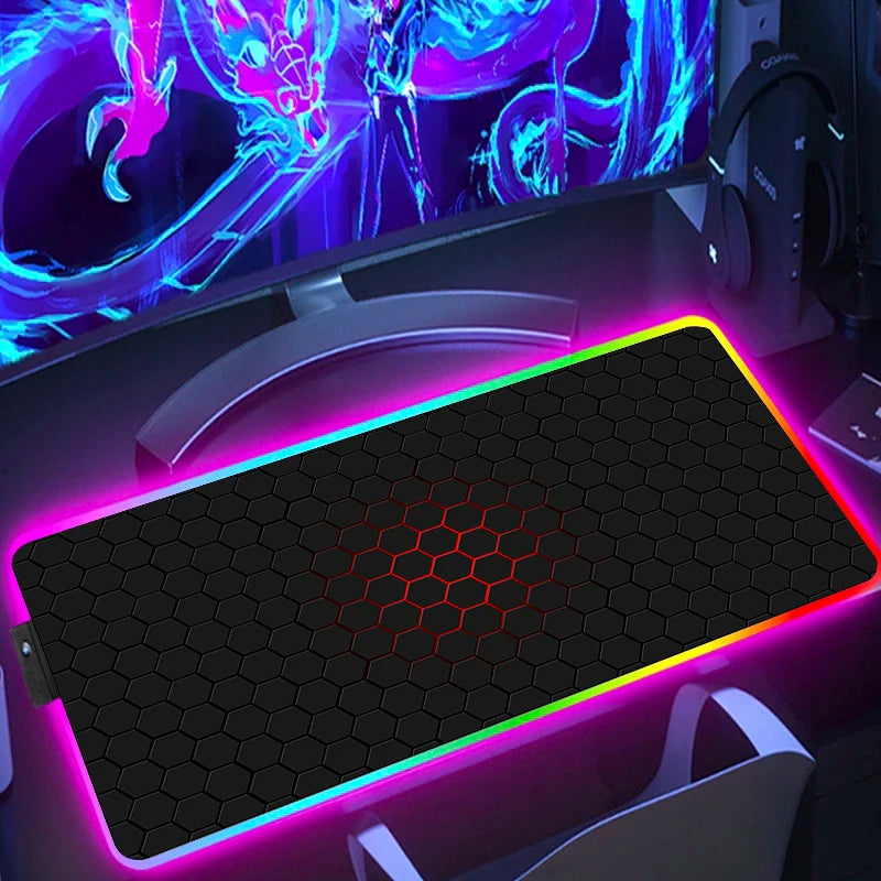 RGB Hexagon Gaming Mouse Pad - Luminous, Anti-Skid Geometric Desk Mat