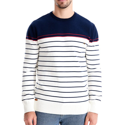 Striped Cotton O-Neck Pullover Sweater