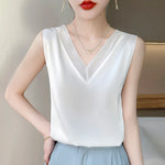 Elegant Women's Silk Chiffon Camisole with Lace V-neck