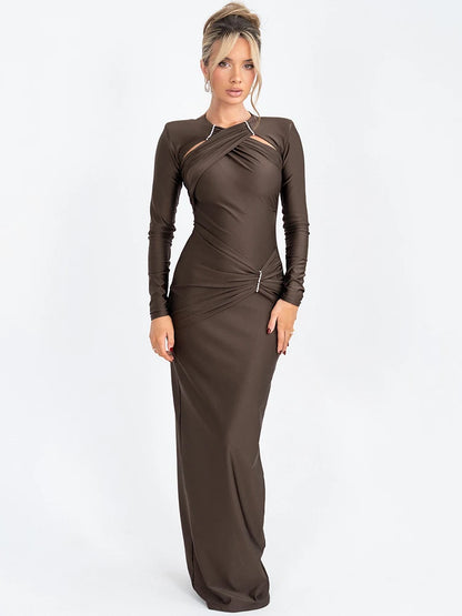 Mozision Sexy Hollow Out Ruched Bodycon Maxi Dress