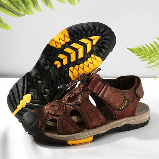 Men's Large Size Leather Beach Sandals – Non-Slip & Breathable