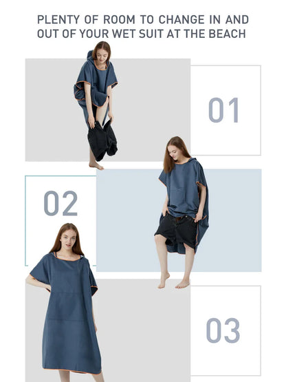 Quick-Dry Surf Poncho Towel Hoodie for Adults Microfiber Beach Changing Robe