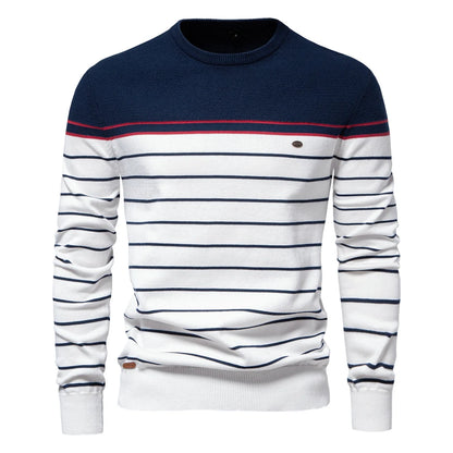 Striped Cotton O-Neck Pullover Sweater