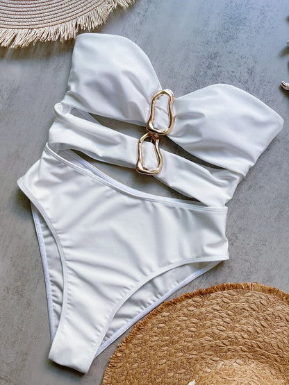 Sexy One Piece Swimsuit for Women with Metal Rings Cut Out Design