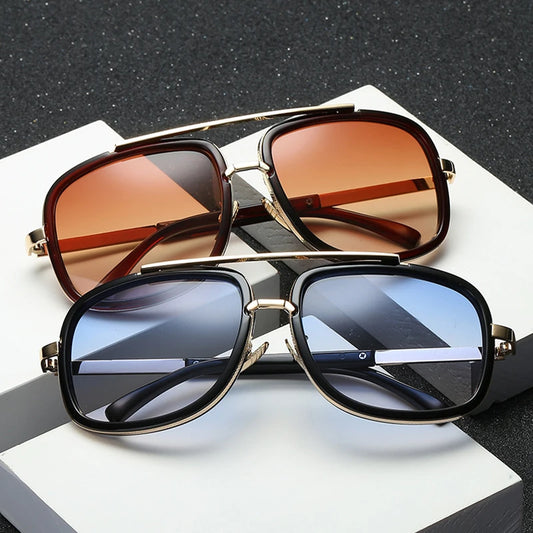 Men’s Vintage Pilot Sunglasses UV400 Gradient Brown Driving Glasses